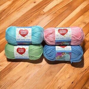 Red Heart Soft Baby Steps Yarn Discontinued One Skein of Blue, Pink, Green, Aqua